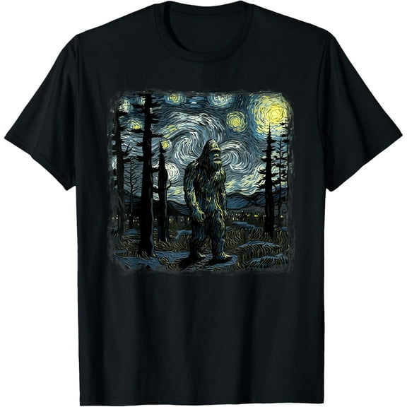 Bigfoot Starry Night Sasquatch Van Gogh Sky Painting Art T-Shirt TShirt