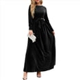 thumbnail image 3 of Vestido Elegante de Terciopelo con Cinturón, Plisado, de Larga, para Cóctel, Formal, Boda, Invitada, Corte A Negro M, 3 of 9