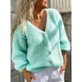 thumbnail image 2 of Women'S Casual V-Neck Long-Sleeved Cardigan Autumn and Winter Solid Color Button Knitted Sweater Jacket Light Blue S, 2 of 7