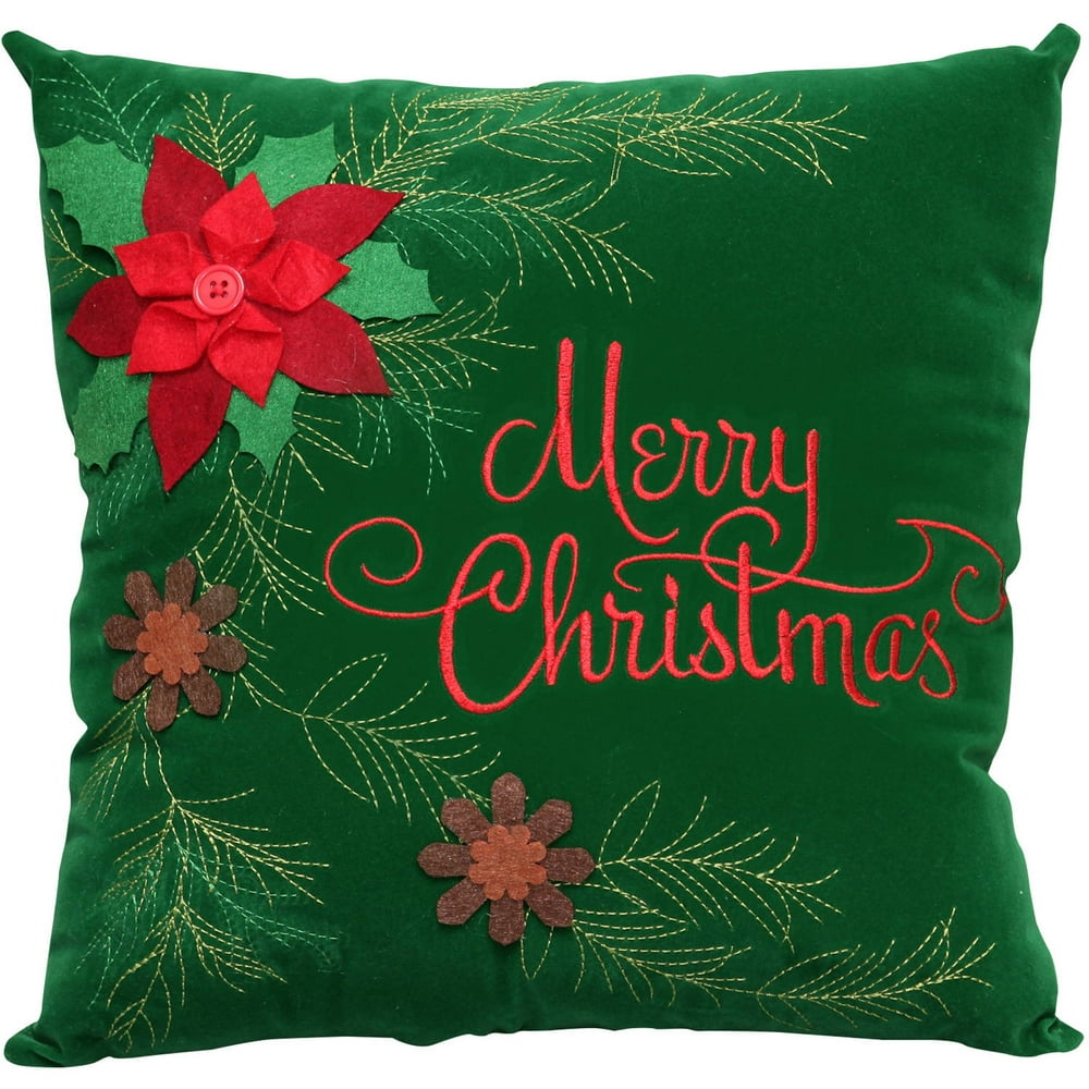 Holiday Time 14" Green Velvet Pinecone Pillow with Embroidery Walmart
