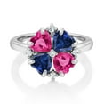 thumbnail image 2 of Gem Stone King 925 Sterling Silver Pink Created Sapphire and Blue Created Sapphire Ring for Women (2.28 Cttw, Heart Shape 5MM, Gemstone September Birthstone, Size 7), 2 of 3