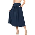 thumbnail image 3 of Niobe Clothing Womens Mid Calf Pleated Midi Swing Skirt High Waist A-Line, 3 of 6
