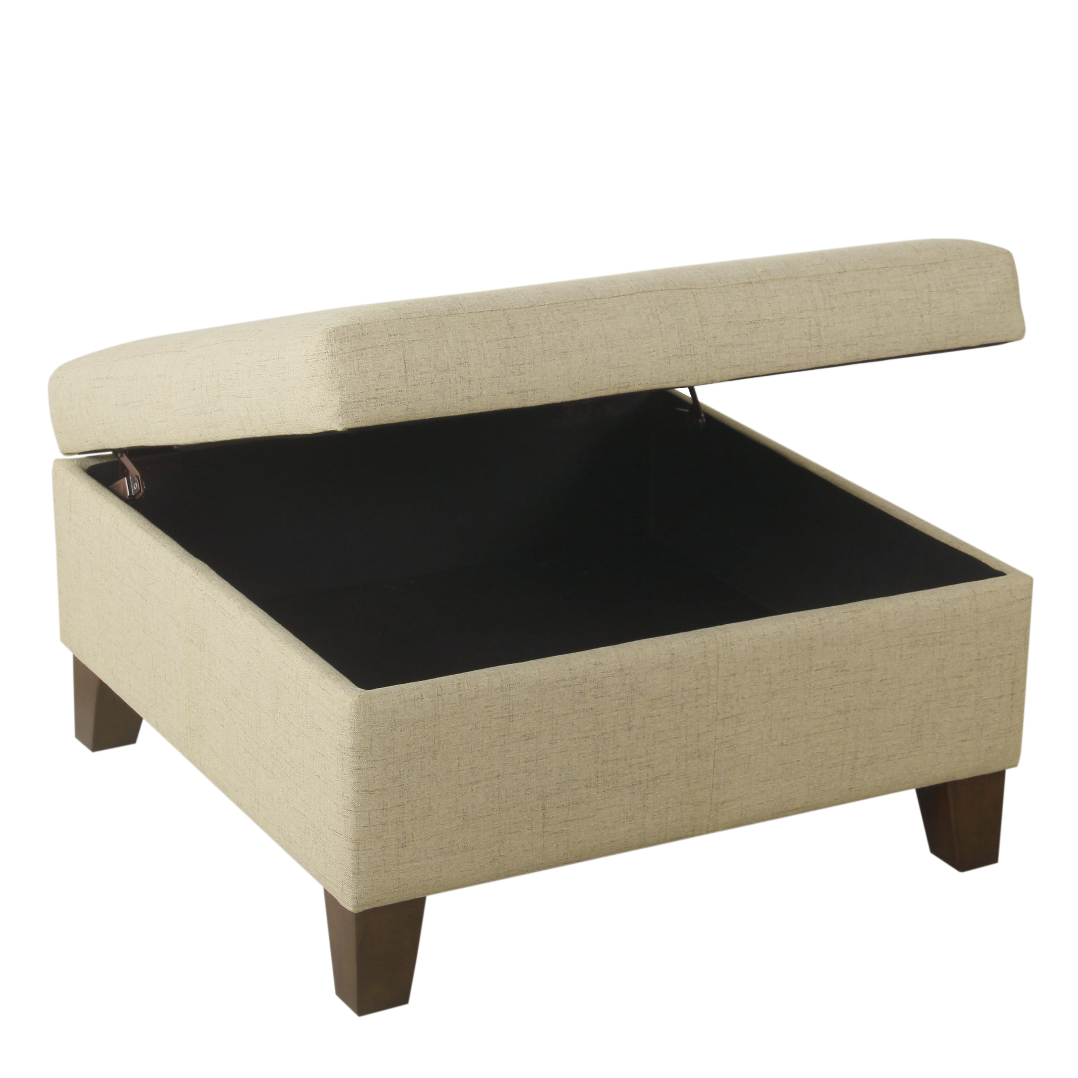 HomePop Round Upholstered Storage Ottoman, Tan