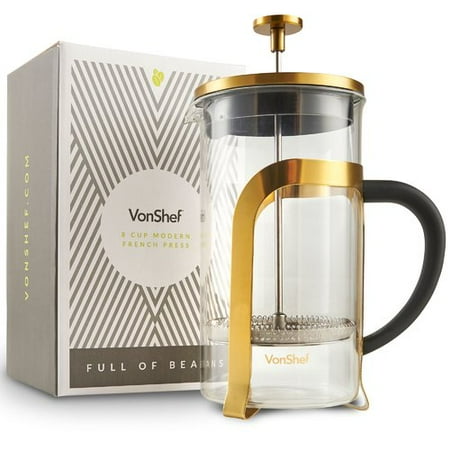 Vonshef 8 Cup Stainless Steel Heat Resistant French Press Coffee Vonshef 8 Cup Stainless Steel Heat Resistant French Press Coffee Maker