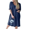 thumbnail image 2 of Robe d'Été Décontractée pour Femmes à Manches Trois Quarts 3/4, Col en V, à Imprimé, 2 of 5