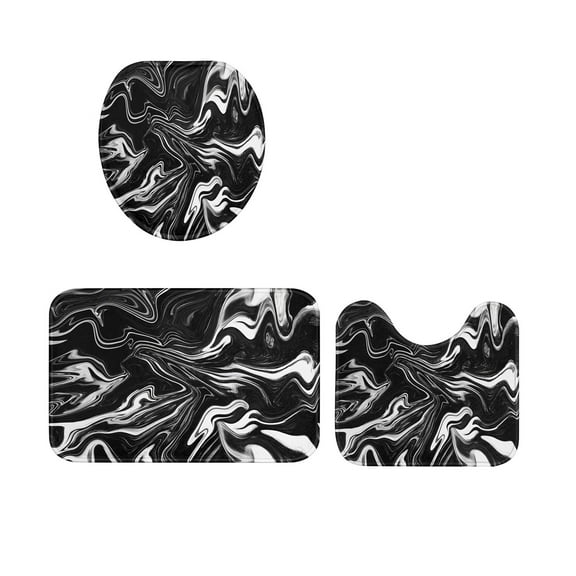 Wovilon Bathroom Decor 3 Pcs Rug Set With ColorfulMarble Bathroom Set With AntiSlip Rug Toilet Lid Cover And U Shape Mat