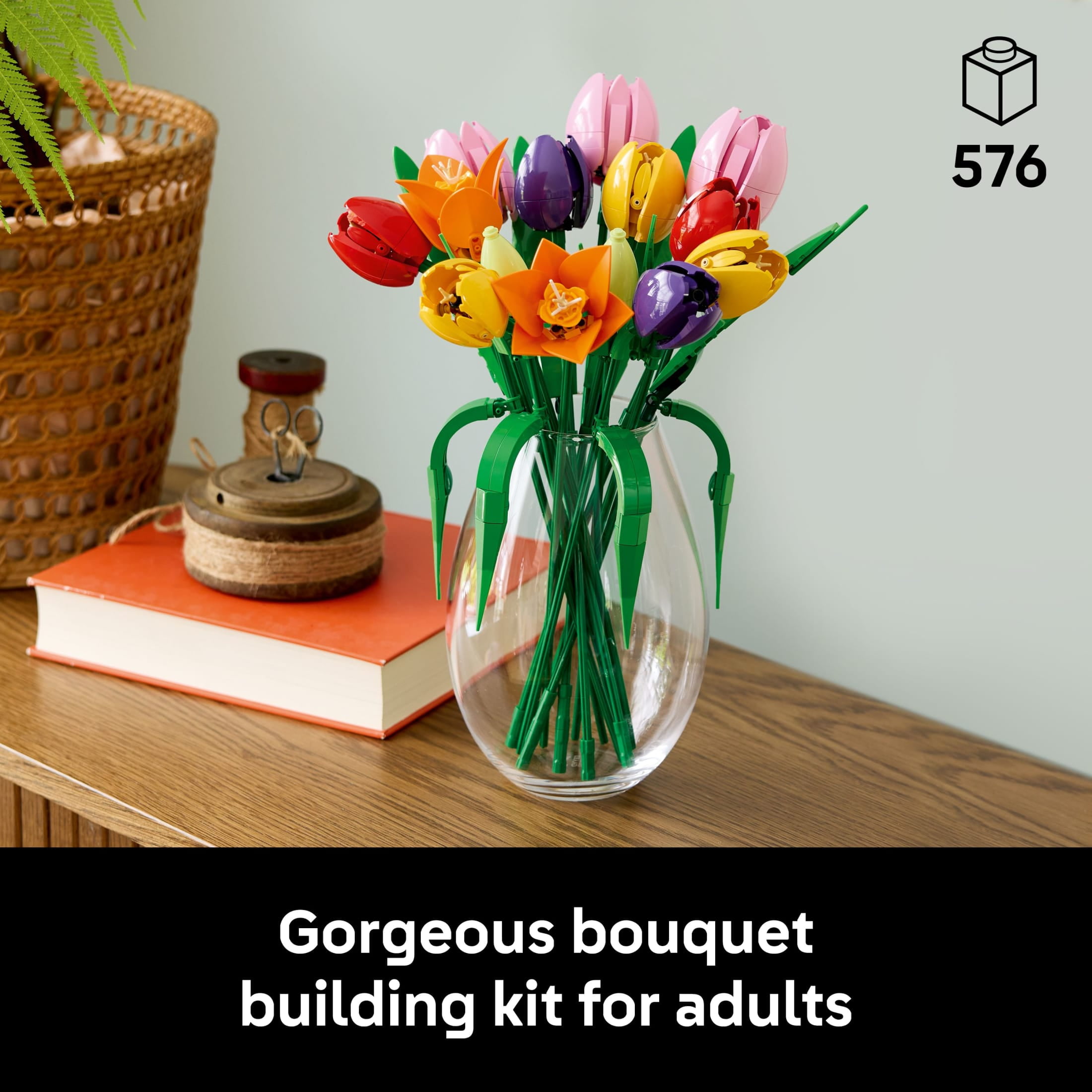 LEGO Botanicals Tulip Bouquet Building Set for Adults - Gift for Birthdays or Anniversary - Bedroom, Book Shelf & Office Decor for Women & Men, Ages 18+ - Artificial Flowers Crafting Kit - 11501