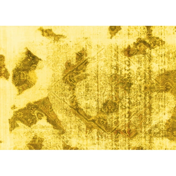 Ahgly Company Machine Washable Indoor Rectangle Abstract Yellow Modern Area Rugs, 5' x 8'
