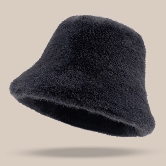 Women’s Warm Faux Fur Bucket Hat Soft Plush Winter Hat Thick Cozy Furry Style