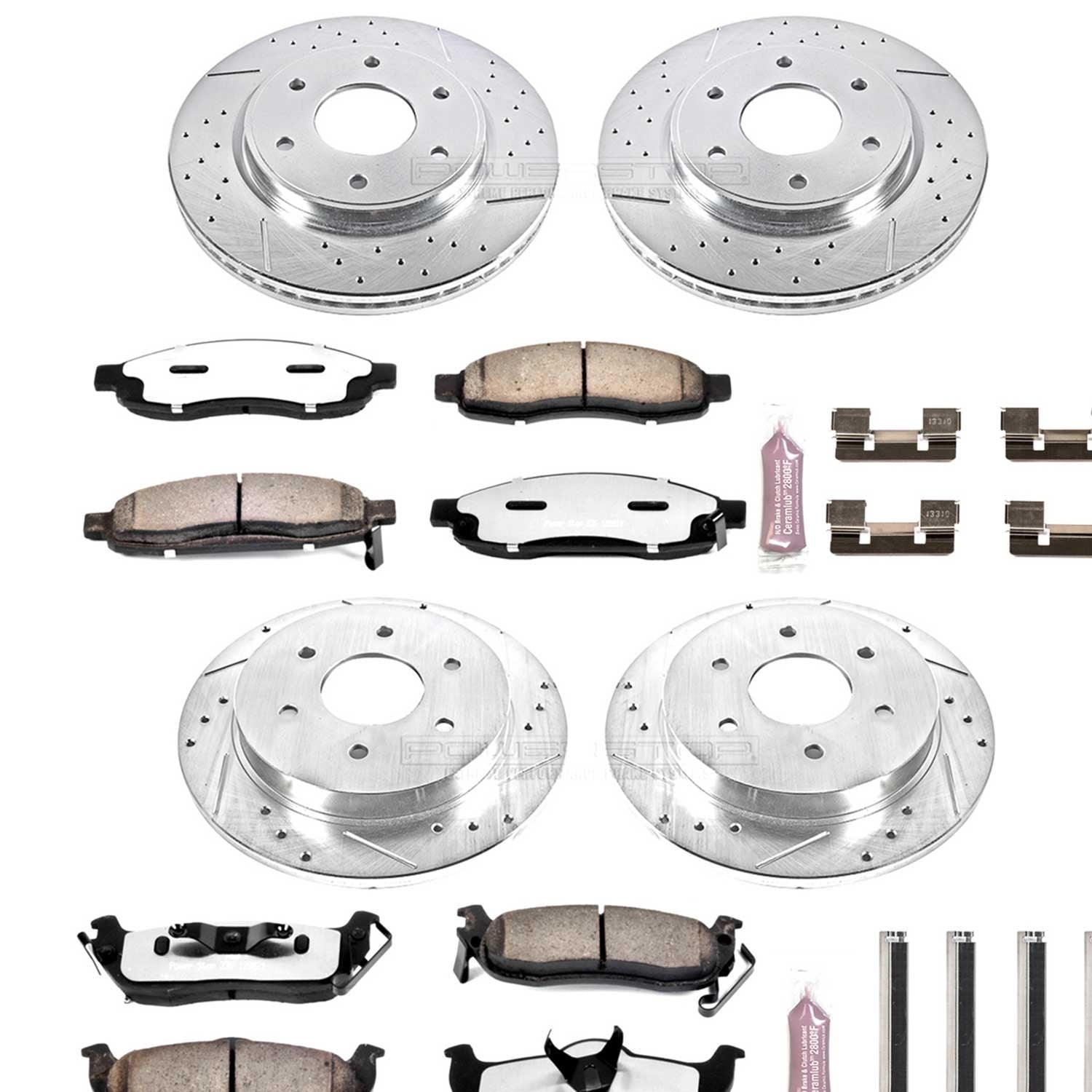 PowerStop Front and Rear Z36 Truck & Tow Carbon-Fiber Ceramic Brake Pad and Drilled and Slotted Rotor Kit Fits: INFINITI NISSAN Select Models K212-36