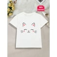 thumbnail image 1 of Adorable Cat Print Cotton T-Shirt for Girls - Comfy & Cute Short Sleeve Tee, Perfect Gift for Youngsters & Teens, 1 of 6