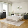 thumbnail image 2 of Eunos Black Tall Nightstand, 3 Vertical Fabric Drawer Dresser for Bedroom, Living Room, Hallway, 2 of 8