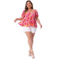 thumbnail image 3 of DARING DIVA Women's Plus Sweetheart Neck Short Sleeves Floral Blouse 3X Orange Pink, 3 of 6