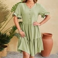 thumbnail image 2 of bnaln Womens Summer Dresses Casual Tunic Mini Dress Dresses Puff Short Sleeve V-Neck Buttons Dresses Swing A Line Short Dresses Prom Cocktail Dress Solid Petite Dresses Girls, 2 of 9