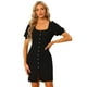 thumbnail image 1 of Vestido de cuello cuadrado Allegra K con botones en contraste y mangas abullonadas Negro L, 1 of 6