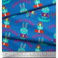 thumbnail image 2 of Soimoi Blue Moss Georgette Fabric Text & Bunny Kids Print Fabric by the Yard 42 Inch Wide, 2 of 3