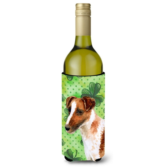 Carolines Treasures BB9821LITERK Smooth Fox Terrier St Patricks Wine Bottle Beverge Insulator Hugger Wine Bottle