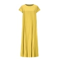 thumbnail image 4 of ZQUUVOU Women's Plus-Size Casual Dress Short-Sleeved Mid-Length Pleated High-Waisted Solid Color Dress Yellow, 4 of 6