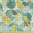 thumbnail image 2 of Ambesonne Tropical Fabric by the Yard Upholstery, Palm Leaves Parrots Art, 10 Yards, Pale Teal Yellow and Seafoam, 2 of 5
