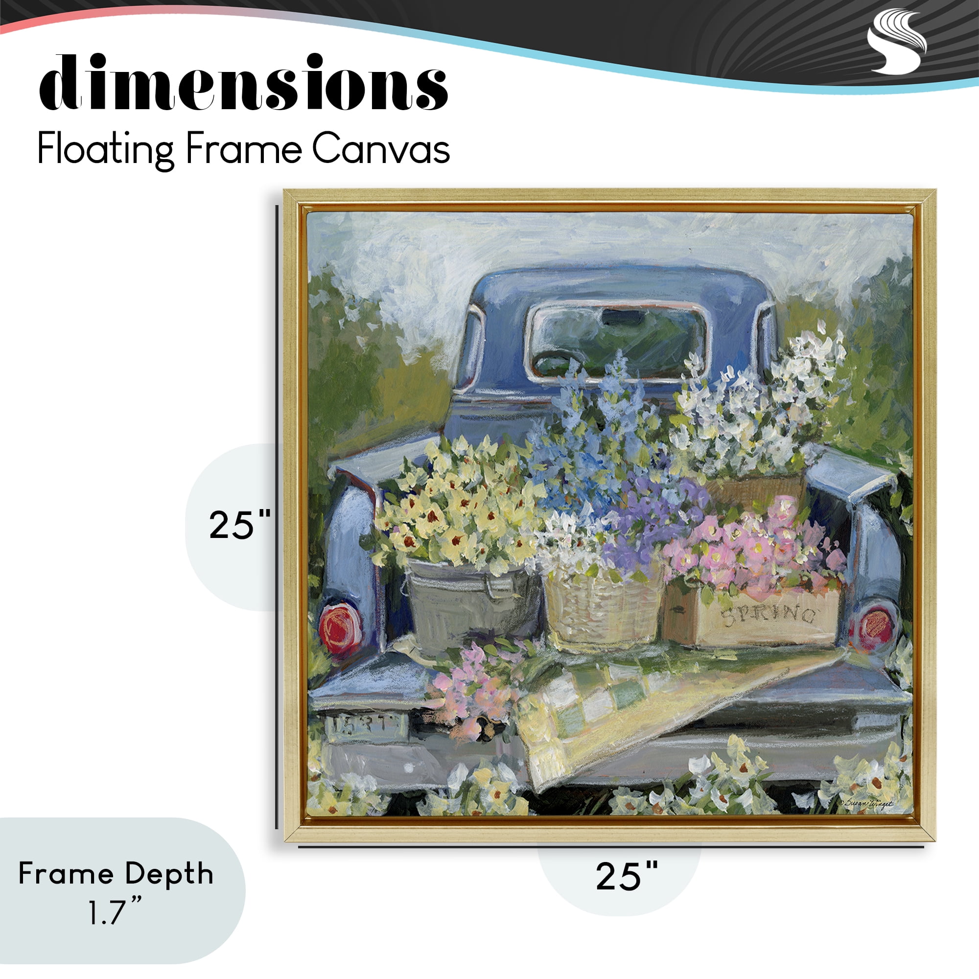 Stupell Industries Truck Bed with Flowers Gold Framed Floater Canvas Wall Art, design by Susan Winget