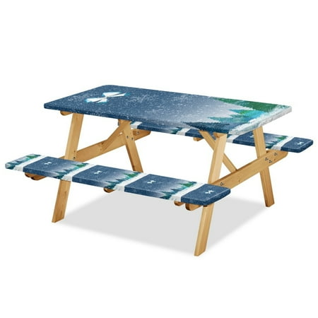 

HOTYD Christmas Printed Picnic Table Set with Bench Set of 3 Pieces Polyester Material Stain Resistant Suitable for Outdoor Indoor Party and Dining Size L (94x30 inches)