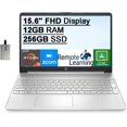 thumbnail image 1 of HP 15.6 FHD Display Laptop Computer, AMD Ryzen 3-3250U Processor(Beats Intel i5-1035G1), 12GB DDR4 RAM, 256GB SSD, AMD Radeon Graphics, HD Webcam, HDMI, Win 10S, Silver, 32GB Hotface USB Card, 1 of 7