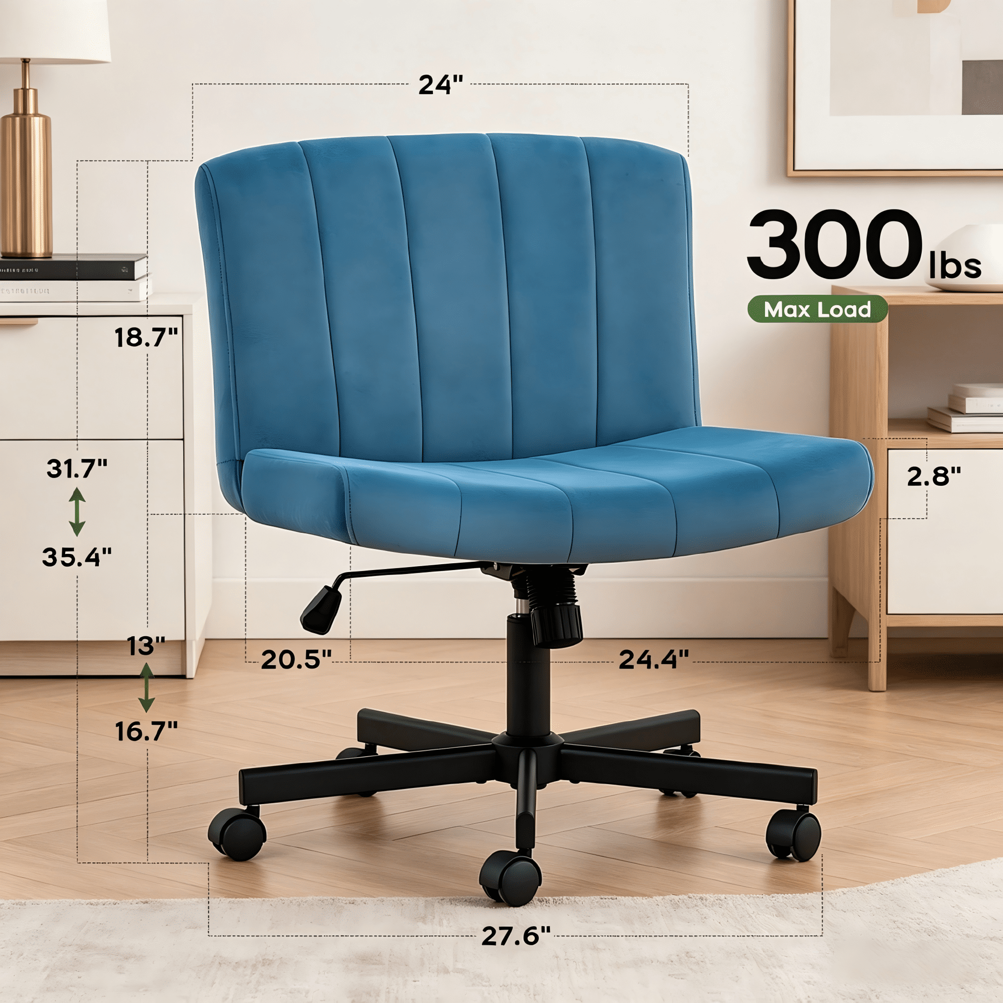 TMV Criss Cross Chair: Modern Armless Office Chair, Desk Chair, Vanity Chair, Computer Chair for Home and Office,Navy Blue