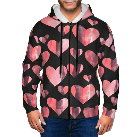 Zip Up Hoodies for Men - Hearts Long Sleeve Comfrt Men'S Fashion Hoodies & Sweatshirts, Jackets for Men Hoodies Pullover Clothing Clothes with Pouch