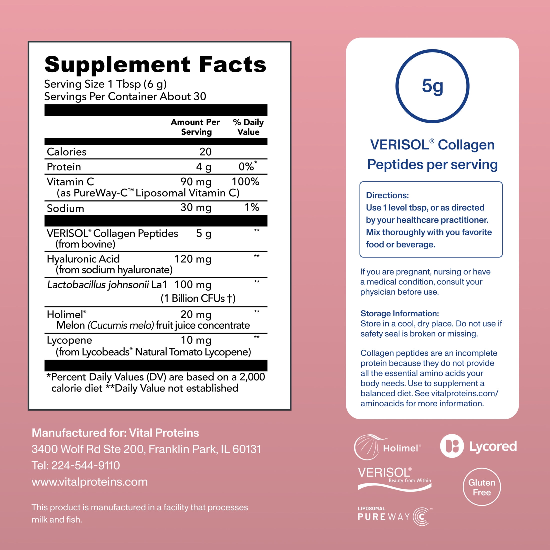 Vital Proteins Professional Bioactive Collagen Complex Skin Hydration and Antioxidant Support, Unlfavored, 6.5 oz