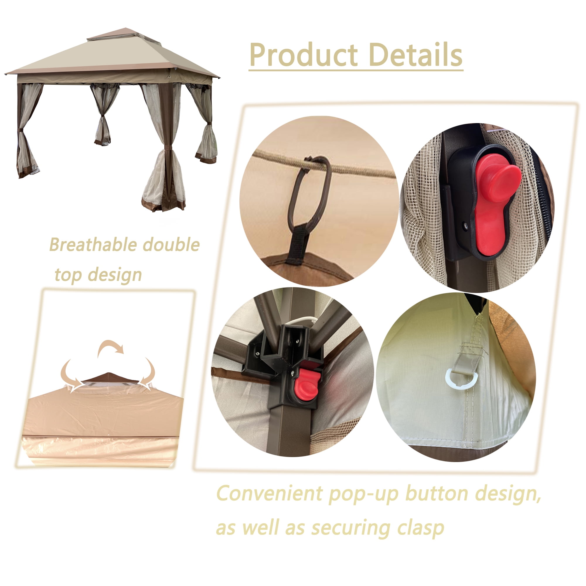 Pop Up Gazebo Canopy 11x11 Ft, Outdoor Event Tent with Removable Zipper Netting, 2-Tier Soft Top Shelter for Patio, Garden, Camping, Instant Setup, Coffee