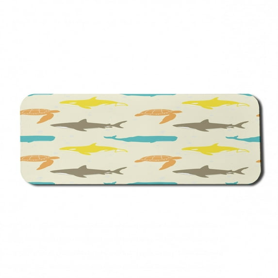 Animal Computer Mouse Pad, Pattern with Whale Shark and Turtle Aquarium Doodle Style Marine Life, Rectangle Non-Slip Rubber Mousepad Large, 31" x 12" Gaming Size, Ivory Taupe Peach, by Ambesonne