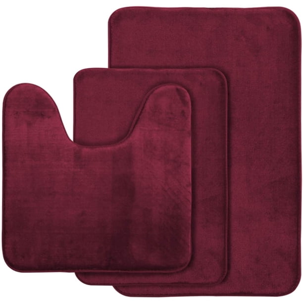Rawiri Alfombra de baño de espuma viscoelástica, juego de 3 alfombrillas de baño, suave, afelpada, absorbente, de pelo corto, incluye 1 grande de 20 x 32 pulgadas, 1 contorno de 20 x 20 pulgadas, 1