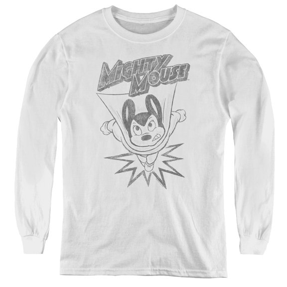 Mighty Mouse Bursting Out Youth Long Sleeve T-Shirt White