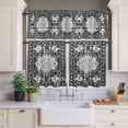 thumbnail image 4 of 3 Piece Kitchen Curtains and Valances Set Black Grey Cafe Curtains 36 Inch Length Boho Vintage Print Distressed Brick Patterns Valance & Tier Curtain for Living Room Bedroom Window 54"x18"+27"x36"*2, 4 of 6