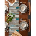 thumbnail image 2 of ERUNPONLY Turquoise Brown Table Runner - 70 Inch Long Vintage Country Ombre Wooden Grain Cotton and Linen Blended Dress Scarves Farmhouse Table Runner for Kitchen Dining, Coffee Table, 13"x70", 2 of 8