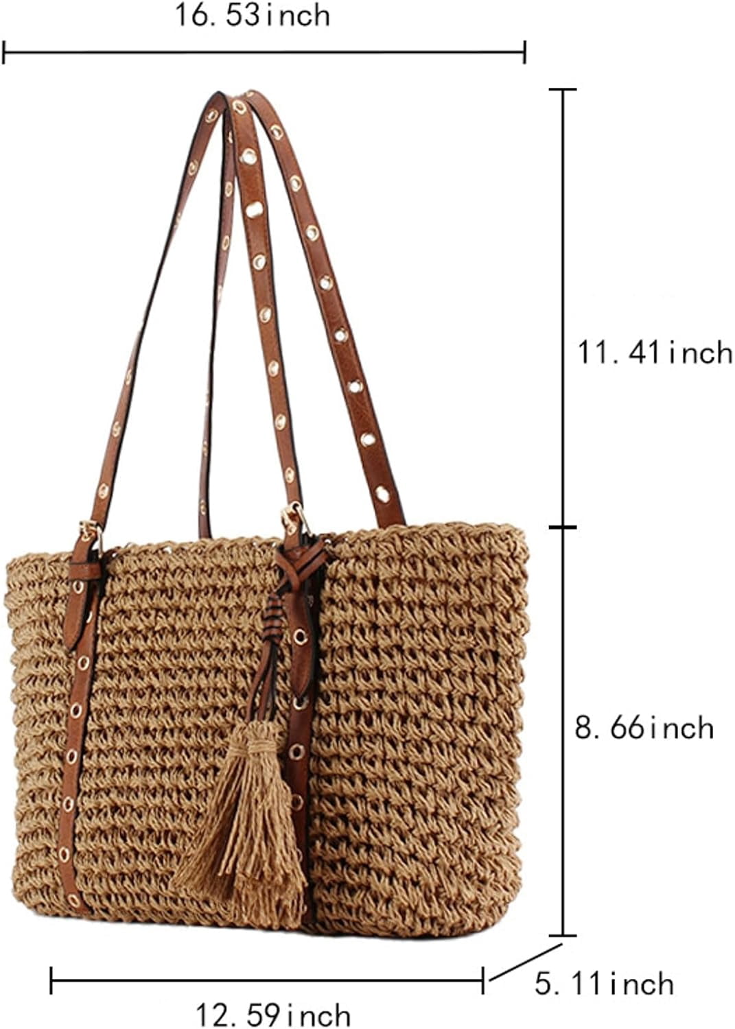 2026 Summer Straw Tassel Crochet Shoulder Bag Women Adjustable Strap Zip Casual Tote