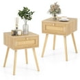 thumbnail image 1 of Gymax 2 PCS Nightstand Bedside Sofa Table with Rattan Drawer for Bedroom & Living Room, 1 of 10