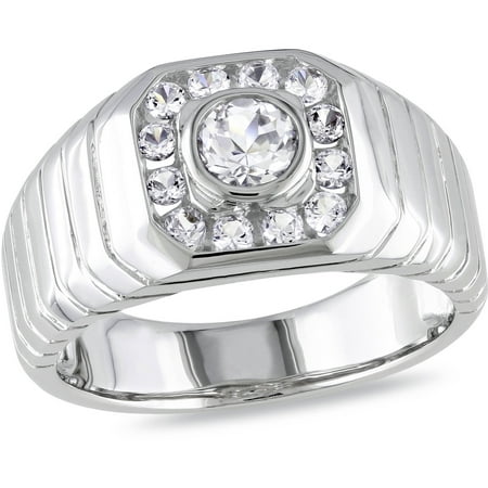 Miabella Men's 1-1/8 Carat T.G.W. Created White Sapphire Sterling Silver Ring