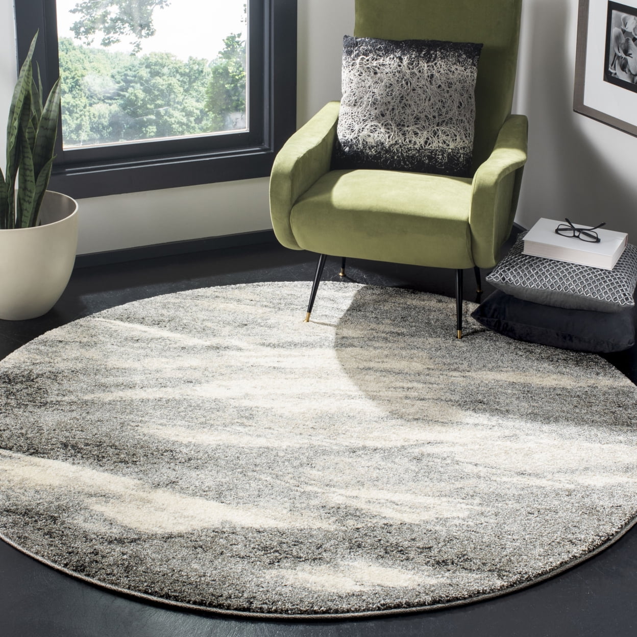 SAFAVIEH Retro Panit Abstract Area Rug, Grey/Ivory, 8' x 8' Square