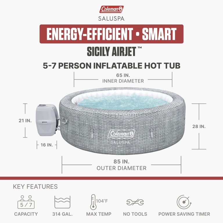 Coleman, Hot Tub, 7-7 Person AirJet Inflatable, Grey, 85