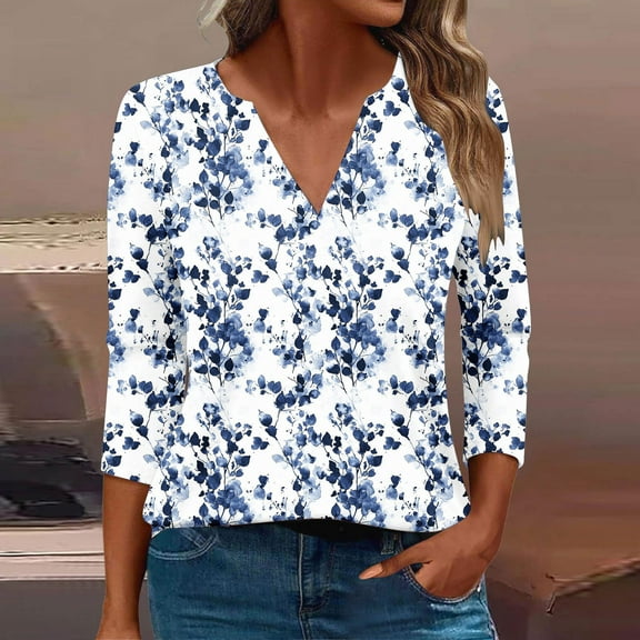 Ladies Tops and Blouses 3/4 Sleeve Cotton Womens Summer T Shirts Loose Fit T Shirts for Women Trendy Plus Size Tops for Women Cotton Blend my items