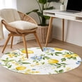 thumbnail image 4 of Summer Lemon Round Rugs for Living Room 4ft Yellow Blue Floral Watercolor Leaf Non Slip Circle Rug Washable Low-Profile Indoor Carpet for Bedroom, Dining Room, Bathroom, 4 of 9