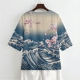 thumbnail image 5 of Xoenoiee Cherry Blossom Sea Waves Print 3/4 Sleeve Shirts for Women Casual V Neck Boho Summer Loose Fit Linen Button Tunic Blouse Shirts, 4XL, 5 of 7