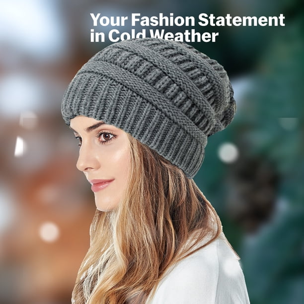 Winter Knit Beanie for Women Satin Lined Cable Thick Chunky Cap Mens Soft Slouch Womens Satin Lined Winter Beanie Cable Knit Beanie for Men  main image 2