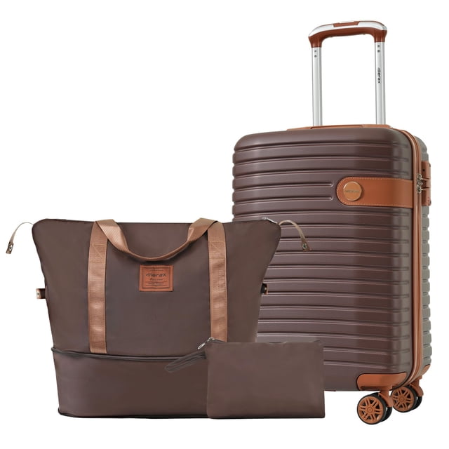 Juego de equipaje Merax Carry on de 3 piezas, ABS ligero, 20 pulgadas, marrón