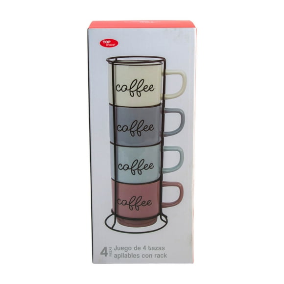 Juego de Tarros Top Choice de Porcelana Apilables 4 Piezas de 390 Ml con Organizador de Metal