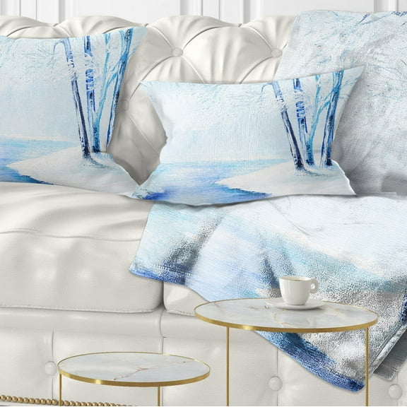 Designart River in Snowy Winter - Abstract Landscape Printed Throw Pillow - 12x20