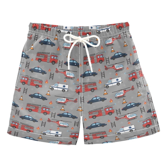 joogoo Boy Swim Trunks Cartoon Fire Truck Car Bathing Beach Board Shorts M