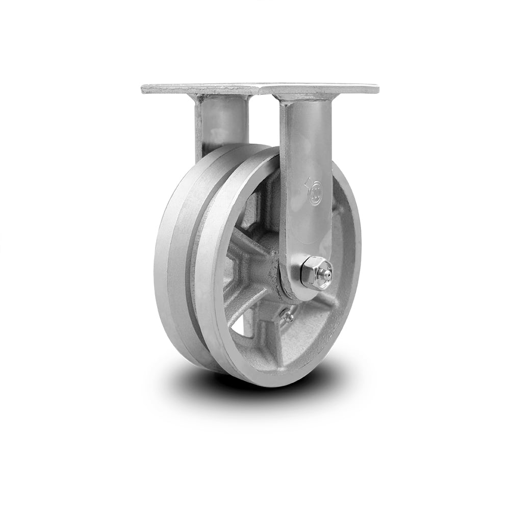 6" x 2" Rigid Caster 7/8" V-Groove Iron Steel Wheel 1000 lbs 