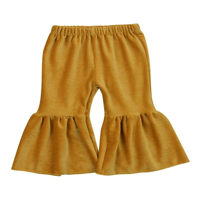Infant Baby Girls Flare Pants Outfit Corduroy Trousers Ruffle Leggings Bell Bottom Clothes